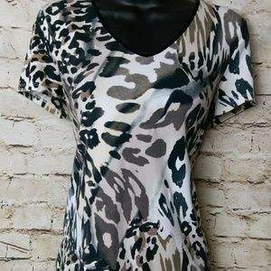 Chicos Animal Print Blouse Short Sleeve Small